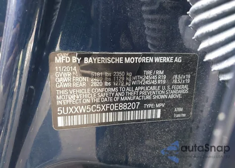 2015 BMW X4 xDrive35I z USA, uszkodzony, nr VIN 5UXXW5C5XF0E88207